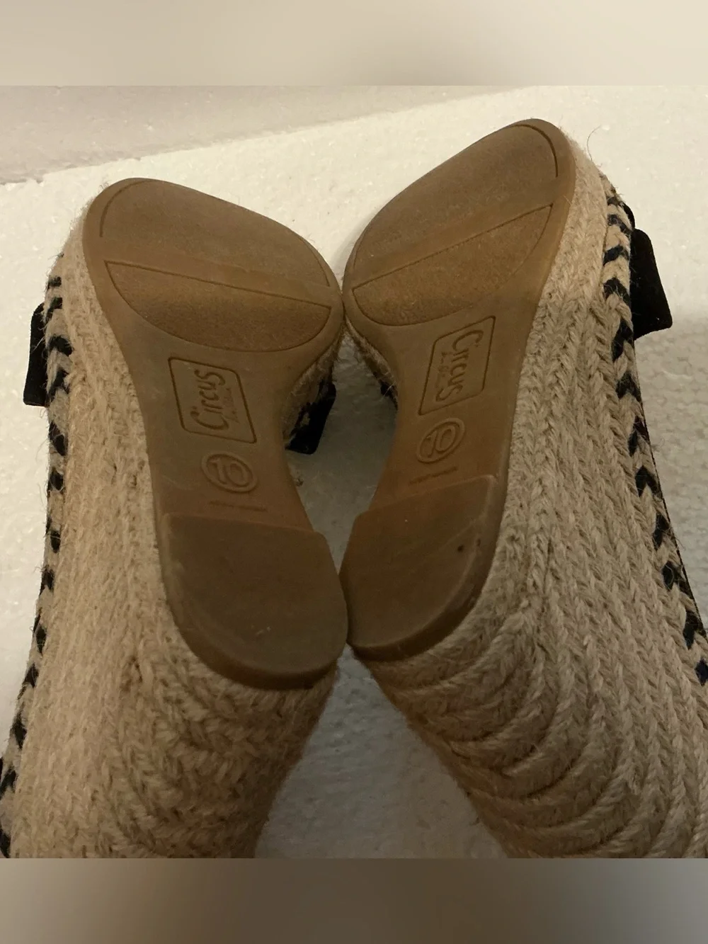 Circus by Sam Edelman Black Espadrille Wedge Sandals Ankle Strap Sz 10 Open Toe